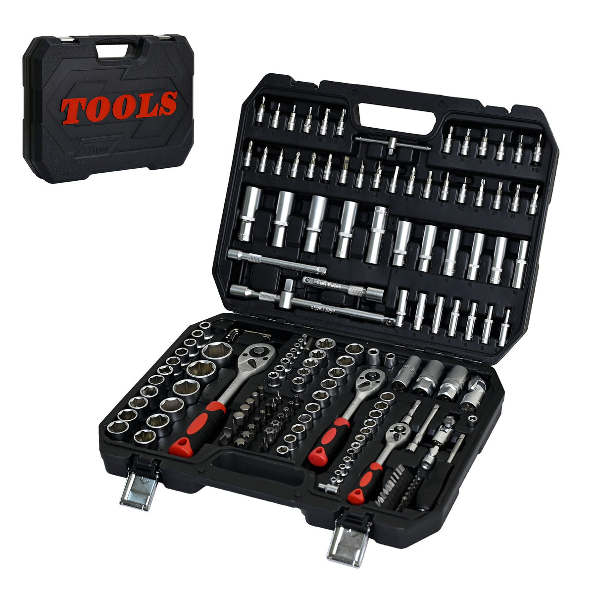 Socket and Ratchet Tool Set with Locking Toolbox - Black