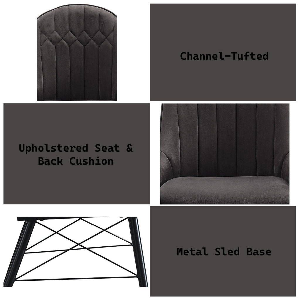 Upholstered Dining Seating with Metal Frame - Channel Tufting - Black or Dark Gray