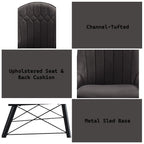 Upholstered Dining Seating with Metal Frame - Channel Tufting - Black or Dark Gray