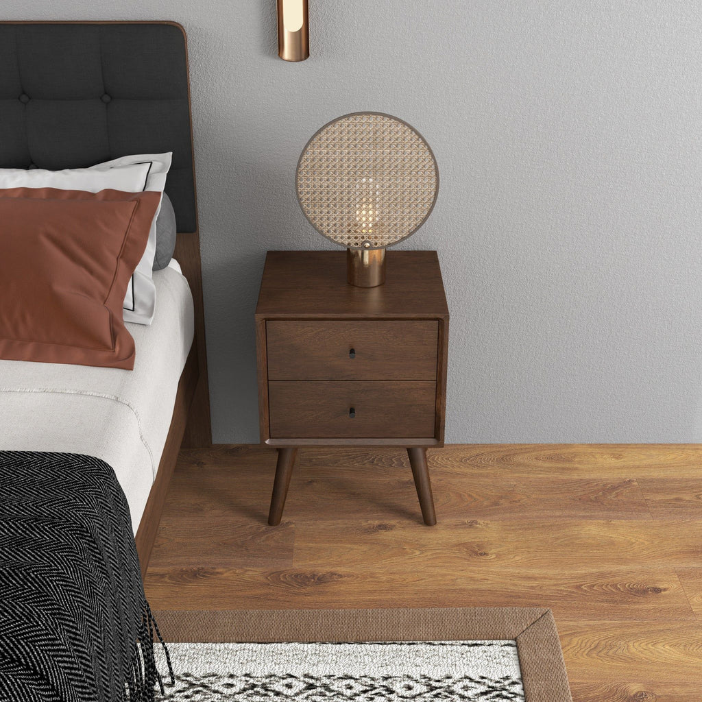 Mid-Century Modern Night Stand with 2 Drawers - Dark Brown or White