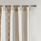 Cotton Printed Curtain Panel with Chenille Stripe - Ivory
