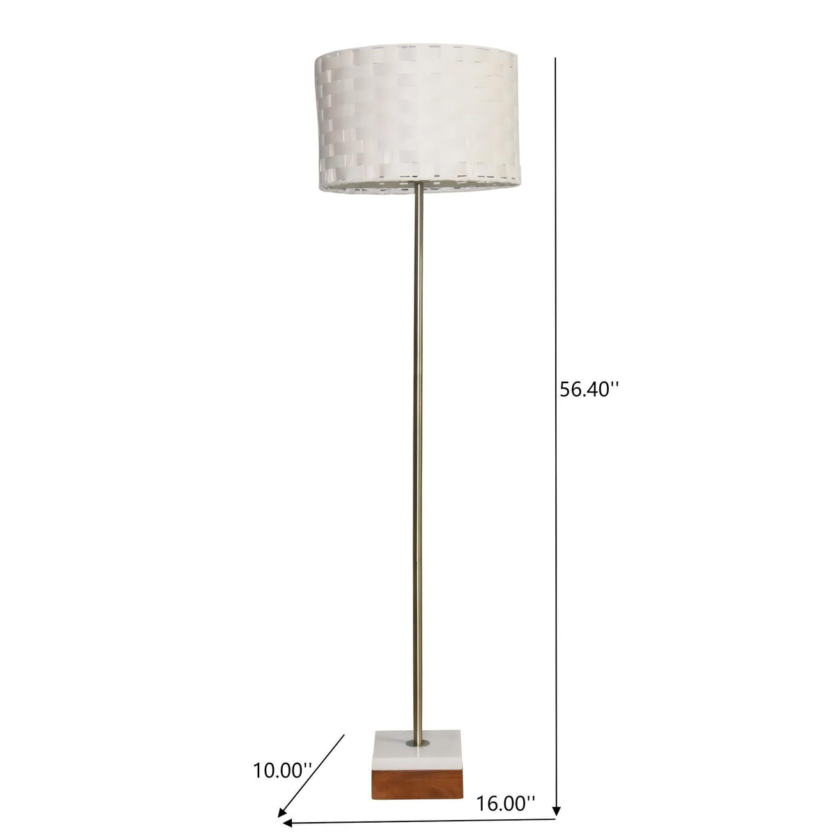 Gold Floor Lamp with Marble Base and Imitation Leather Shade