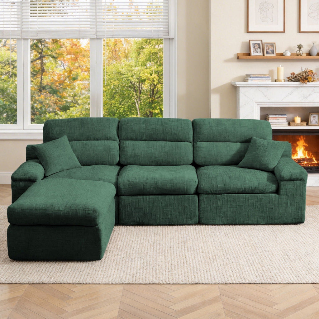 Corner Chaise Sofa with High Backrest - 2 Piece Living Room Set