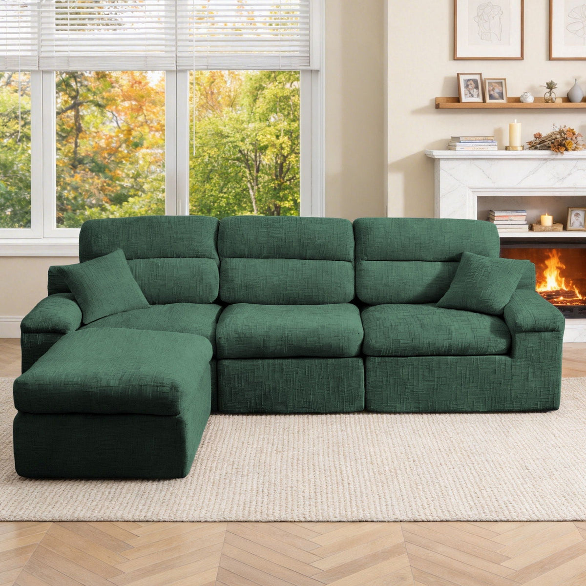 Corner Chaise Sofa with High Backrest - 2 Piece Living Room Set