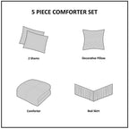 White Microfiber Ruffled Comforter Set with Decorative Pillow – Queen