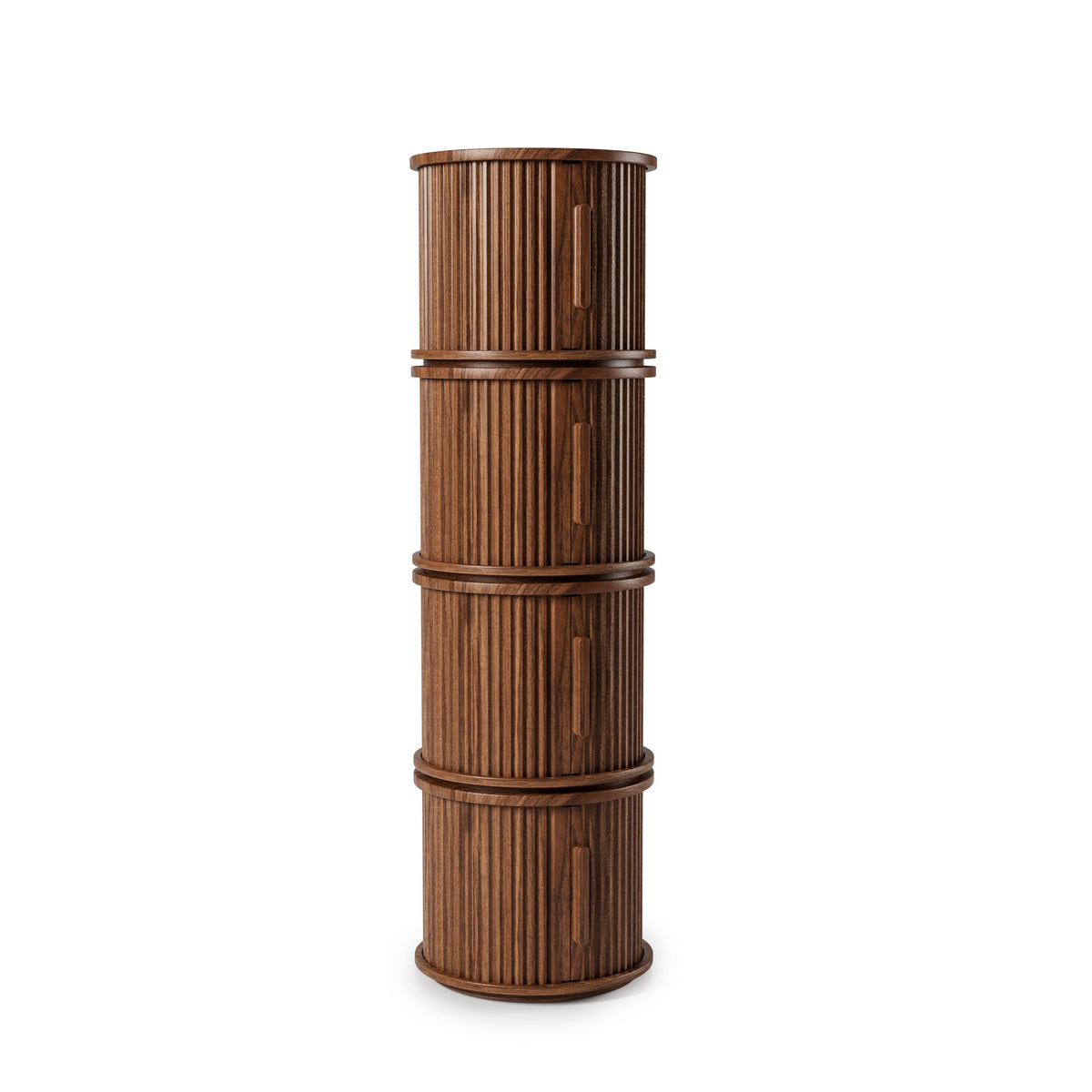 2-Piece Round Coffee Table Set with Sliding Door Storage - Walnut