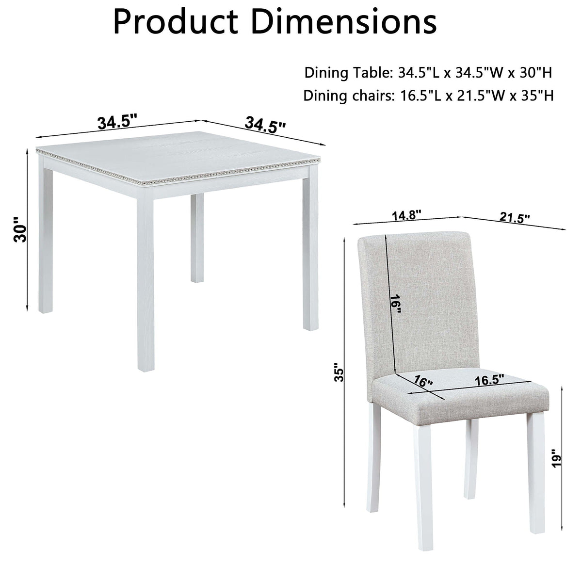 Dining Table Set with Crystal Decoration and Upholstered Chairs - Gray or White