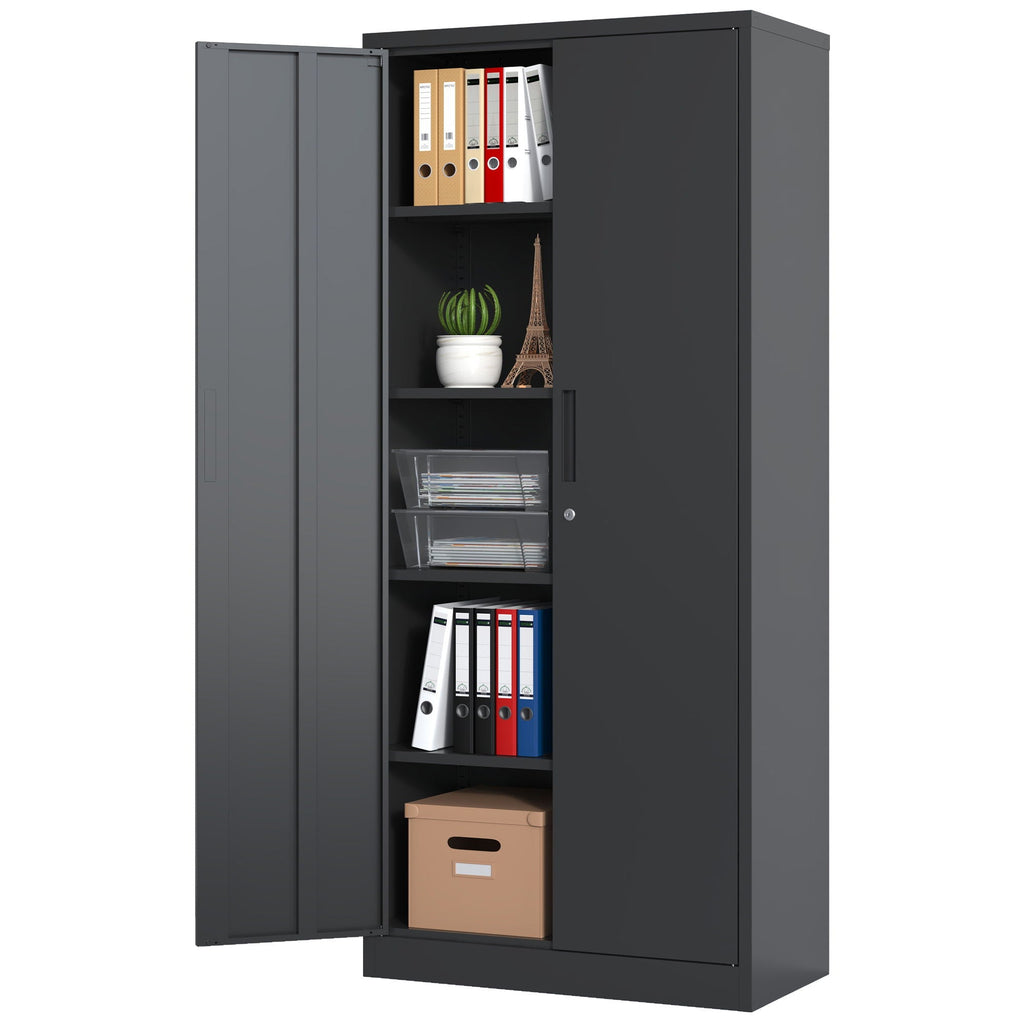 Heavy Metal Garage Storage Cabinet with Locking Doors - Black or White