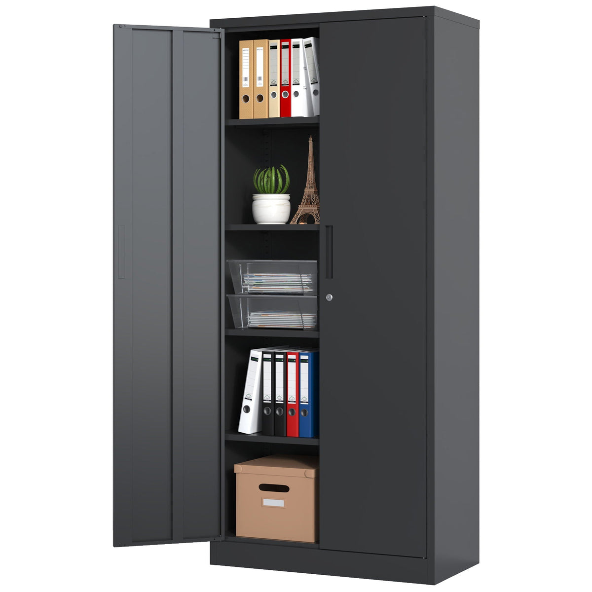 Heavy Metal Garage Storage Cabinet with Locking Doors - Black or White