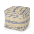 Handcrafted Fabric Pouf with Durable Hemp and Wool - Natural / Blue