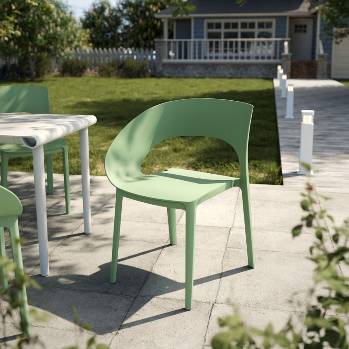 Plastic Accent Chair with UV Resistance and Ergonomic Backrest - Green or Orange