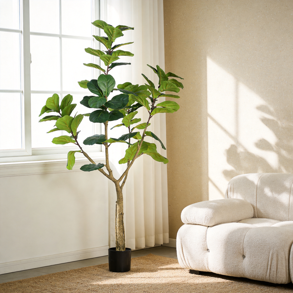 6FT Artificial Fiddle Leaf Fig Tree with Realistic Green Leaves - Black Pot