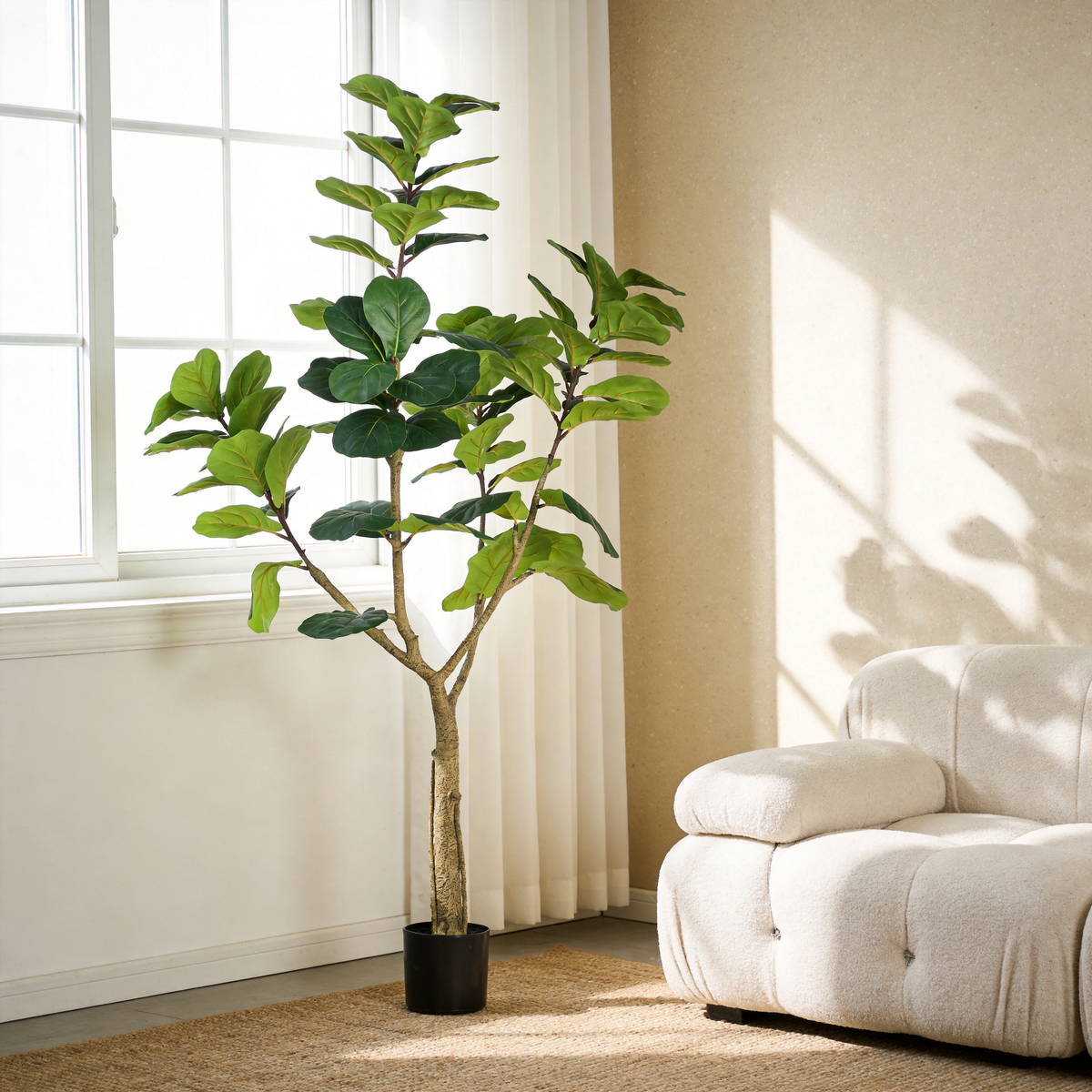 6FT Artificial Fiddle Leaf Fig Tree with Realistic Green Leaves - Black Pot