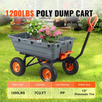 Dump Cart with Poly Body and Steel Frame - 1200 lbs Capacity, Black