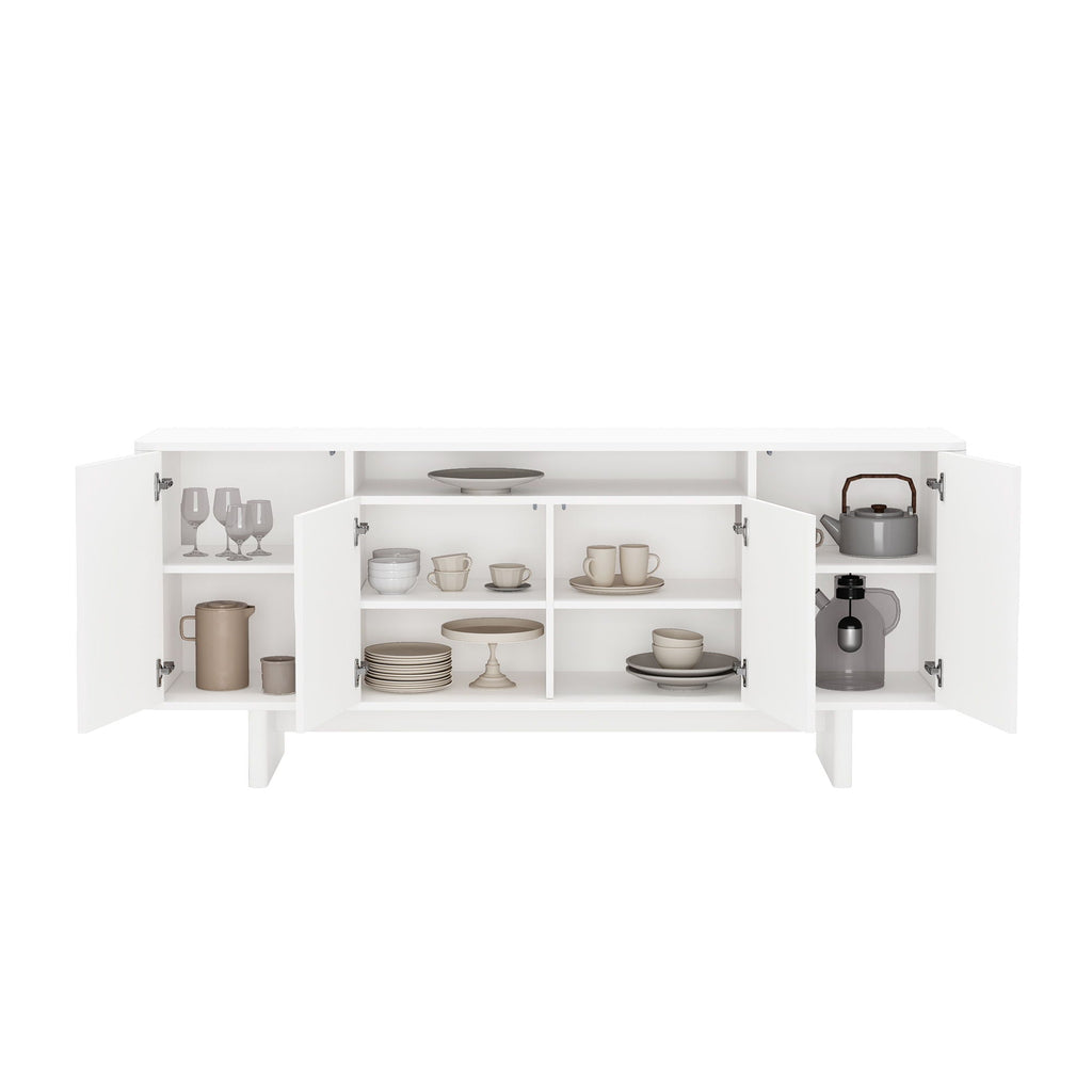 Sideboard With Adjustable Shelves and Soft Close Doors - White, Light Brown, Green