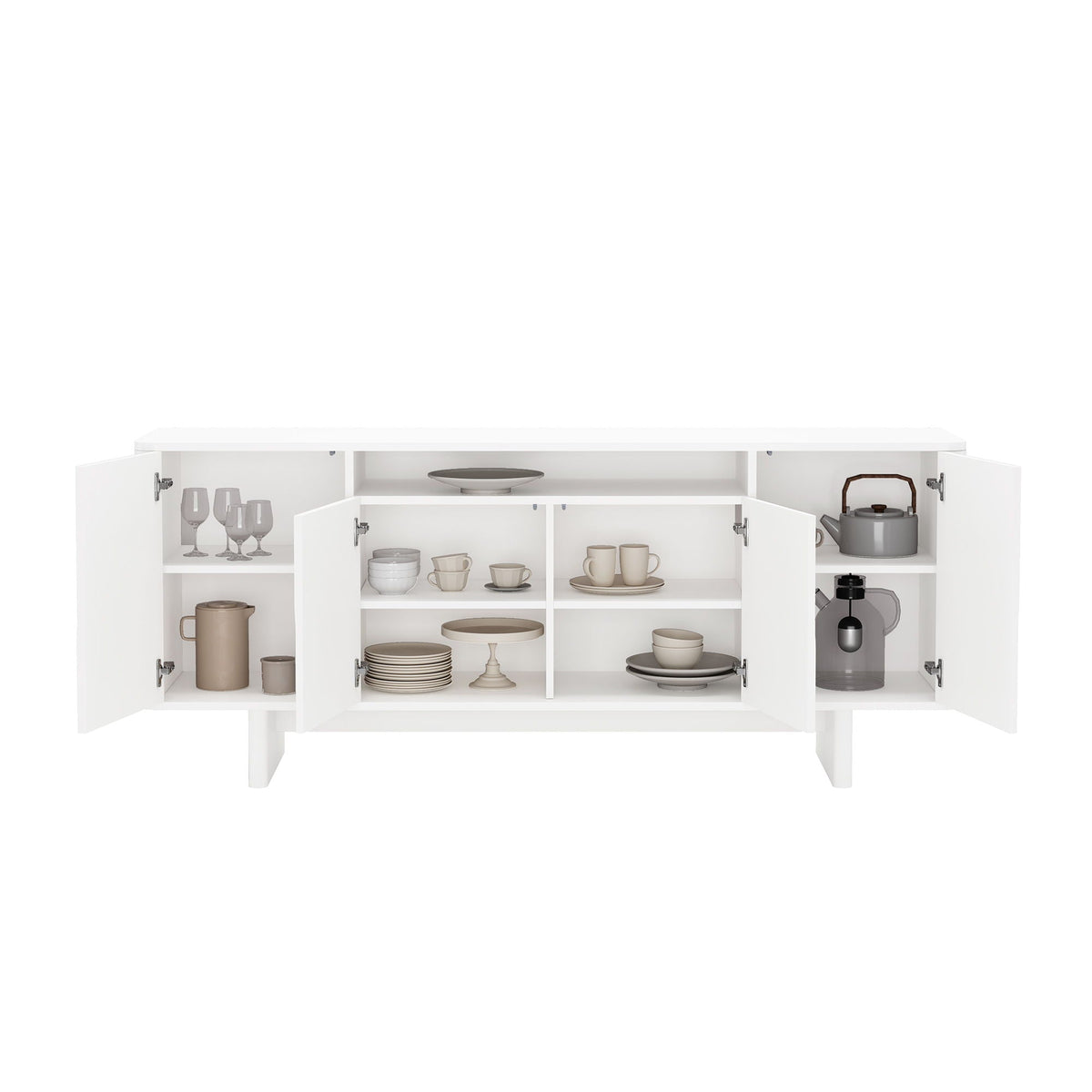 Sideboard With Adjustable Shelves and Soft Close Doors - White, Light Brown, Green