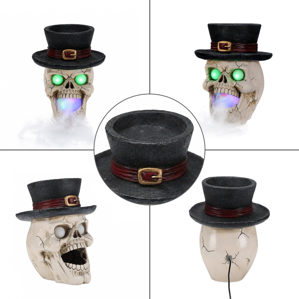 LED Light-Up Skull with Mist Maker - Resin Halloween Decor