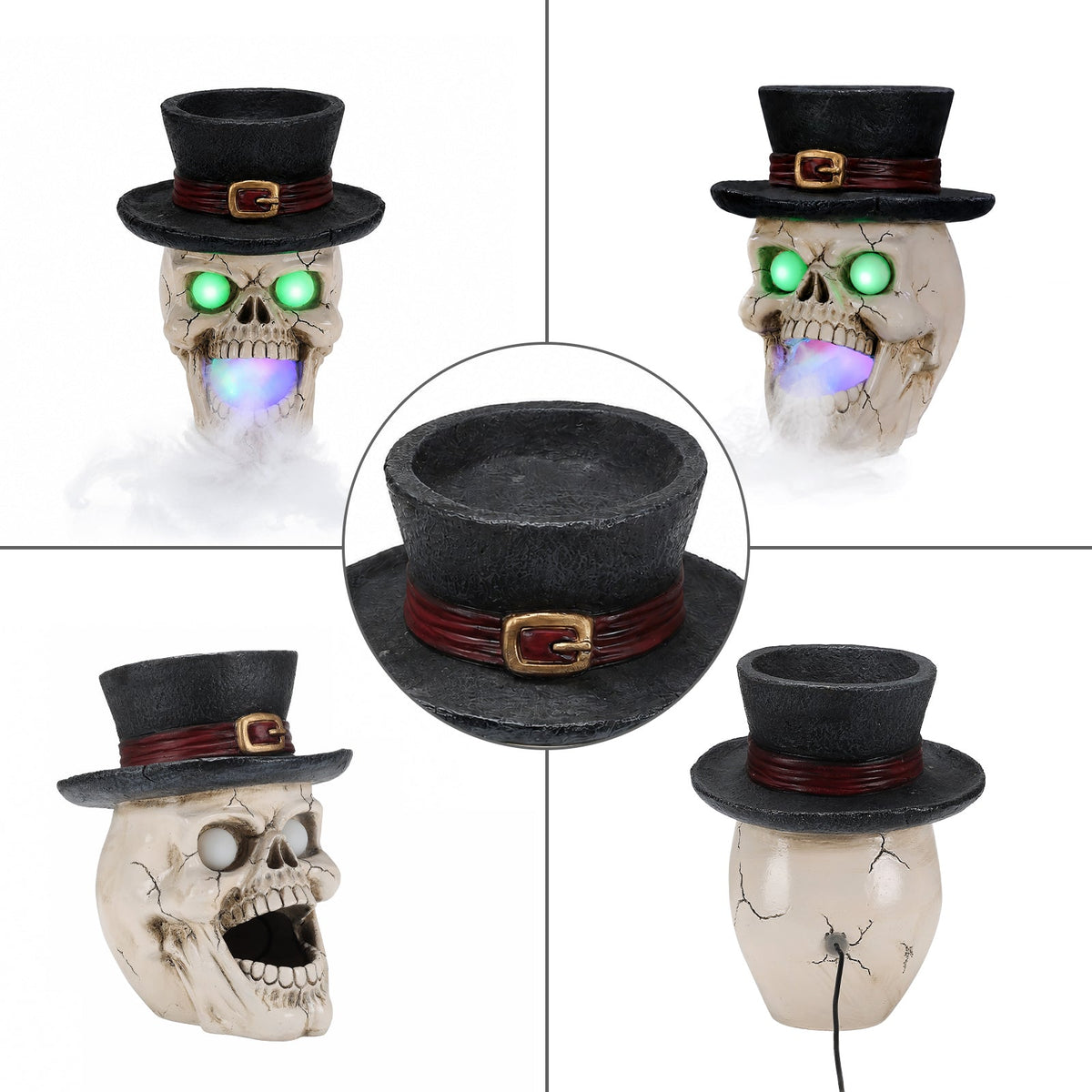 LED Light-Up Skull with Mist Maker - Resin Halloween Decor