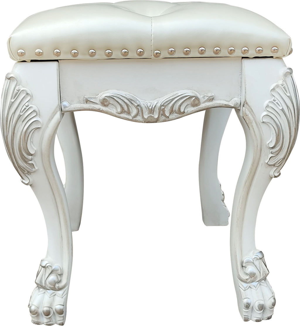 Bone White Vanity Stool with Foam-Padded PU Leather Seat