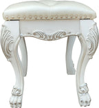 Bone White Vanity Stool with Foam-Padded PU Leather Seat