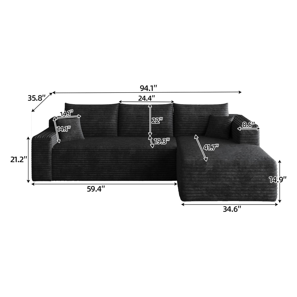 95" Cloud Sectional Sofa with Modern Minimalist Design - Black
