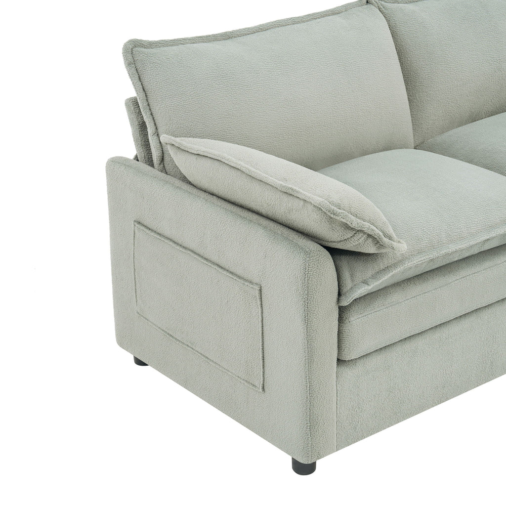 Modern Loveseat Sofa with Side Storage Pockets - Green, Beige, or Dark Gray