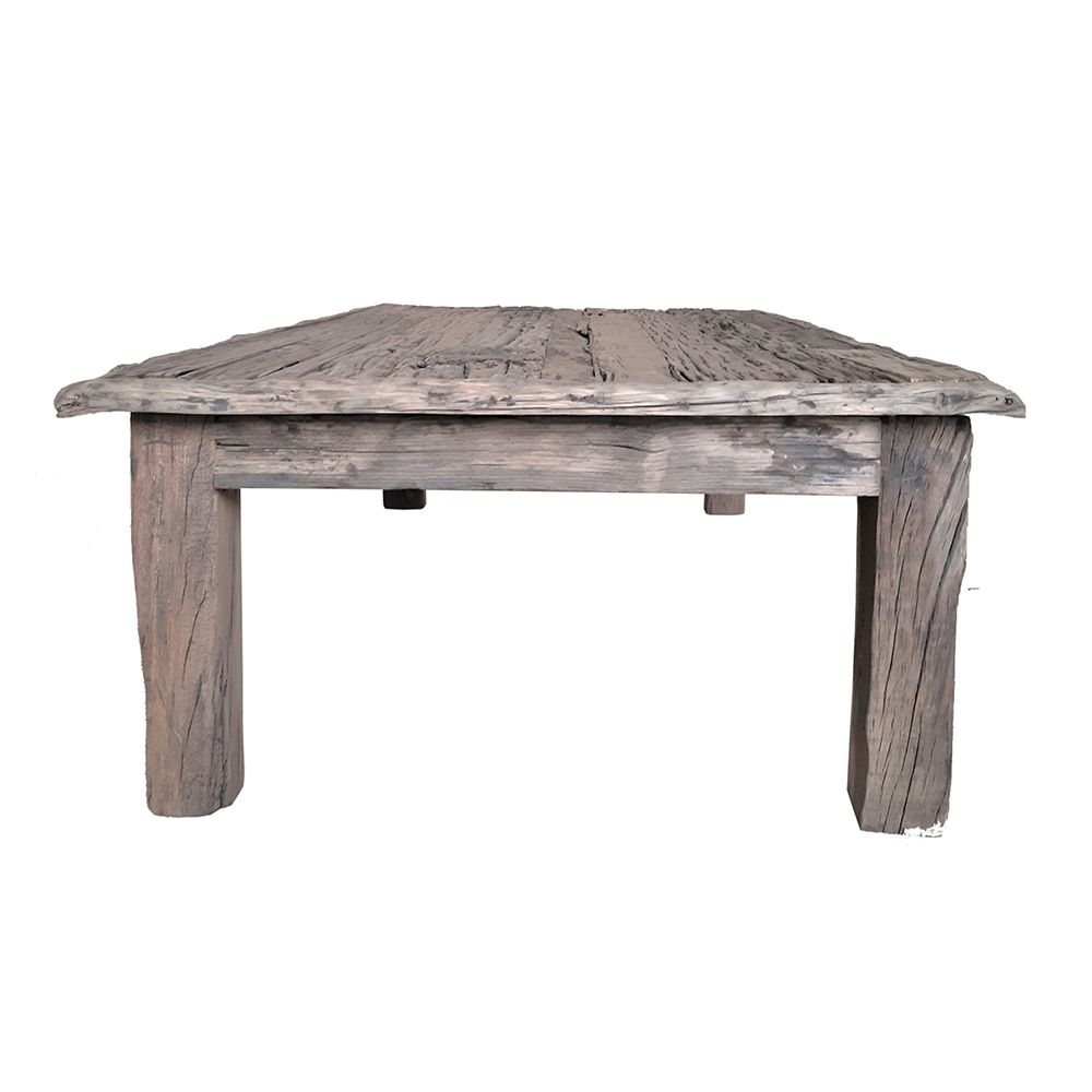 Rustic Wood Coffee Table with Block Legs - Natural Finish