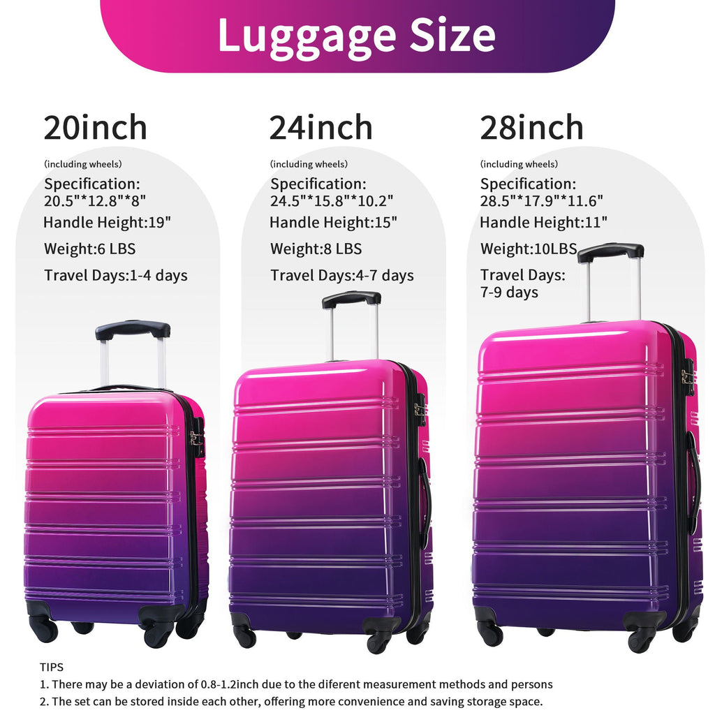 Gradient Color Hardshell Luggage Set with Spinner Wheels and TSA Lock – Light Blue or Purple