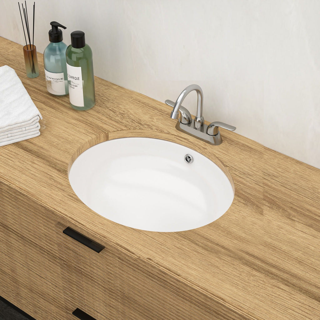 Ceramic Oval Undermount Bathroom Sink with Overflow - White