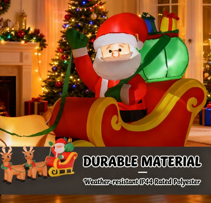 Outdoor Inflatable Santa Claus Decoration with LED Lights - Christmas