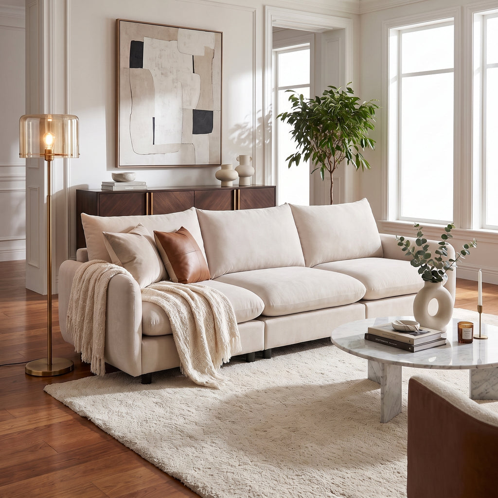 99 in. Modular 3-Piece Sectional Sofa Couch with Eucalyptus Frame - White, Nomad, or Camel