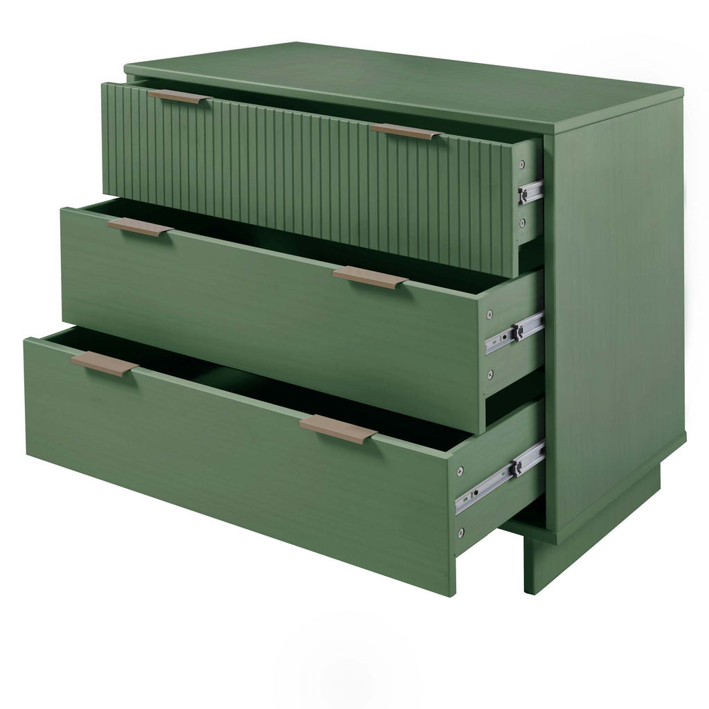 Solid Wood 3 Drawer Dresser with Ribbed Fronts - Multiple Colors