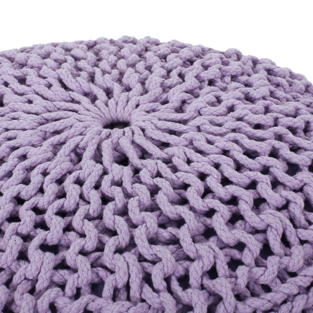 Knitted Round Pouf Ottoman with Polystyrene Bead Filling - Purple or Yellow