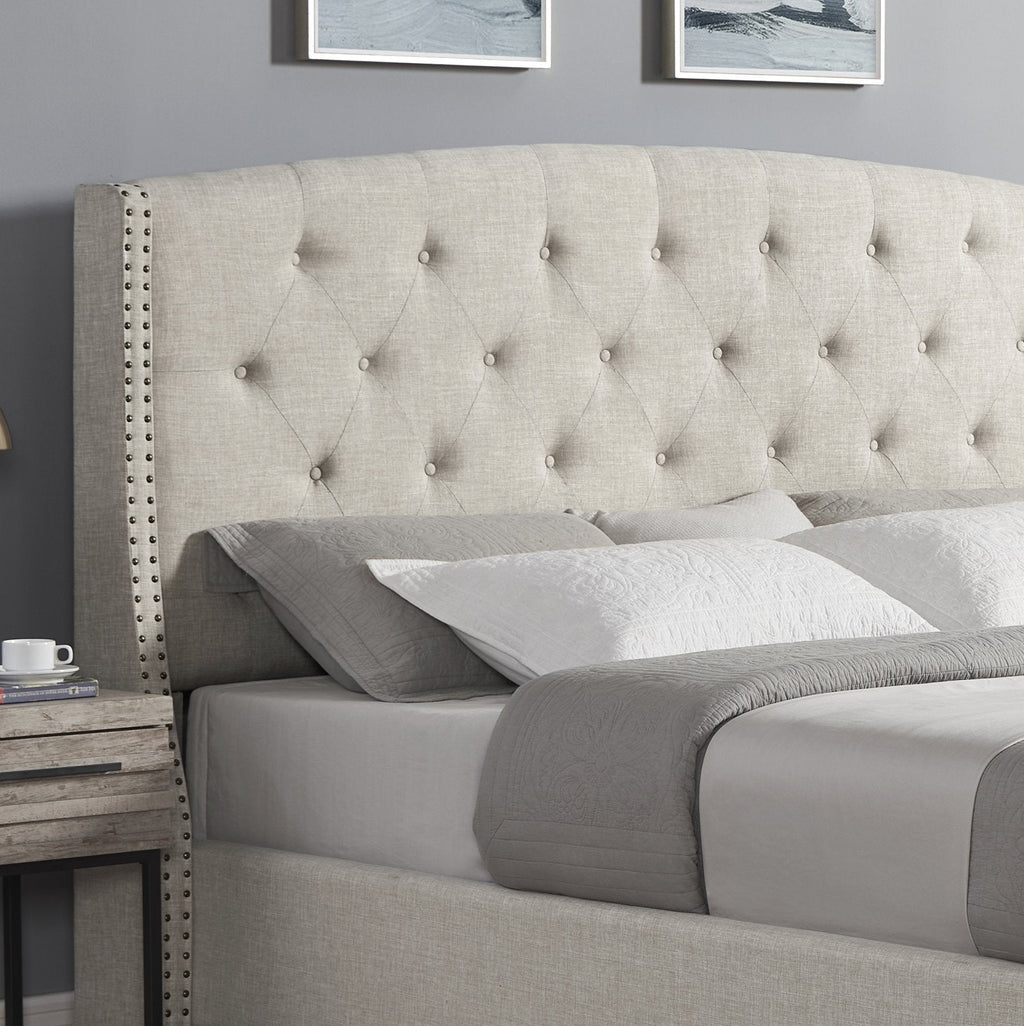 3-Piece Upholstered Bedroom Set with Tufted Wingback Bed - Beige