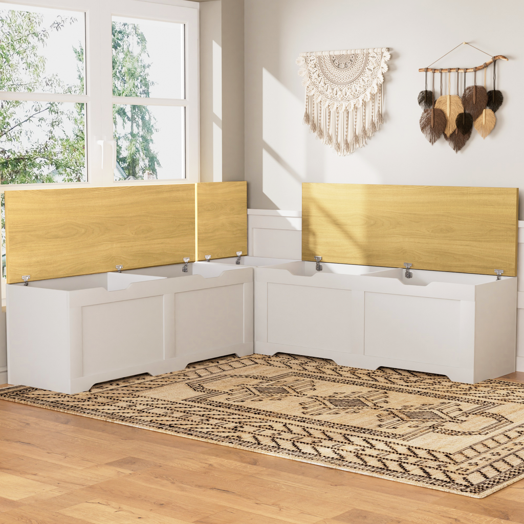 3-Piece L-Shaped Multi-Functional Storage Bench with Cushion - White/Natural