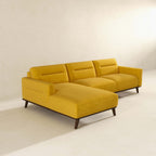 L-Shaped Sectional Couch with Solid Wood Frame and Vegan Upholstery - Yellow or Light Brown