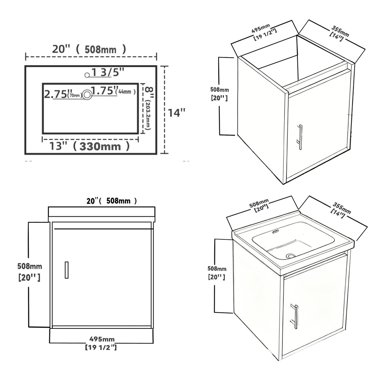 20 Inch Floating Bathroom Vanity with Soft-Close Door and Ceramic Sink - Multiple Colors