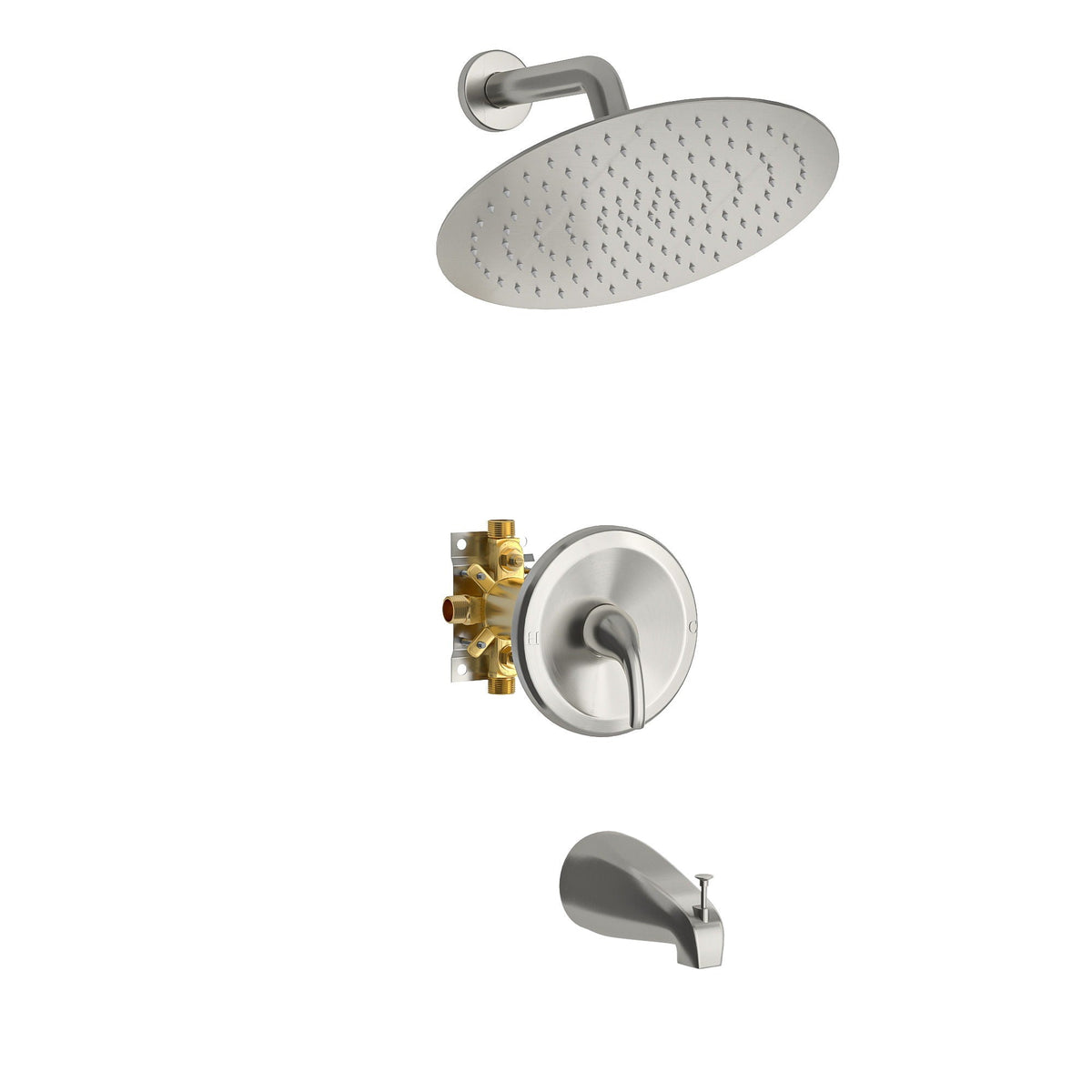 10" Round Rain Shower Head System with Waterfall Tub Spout - Gray or Black