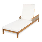 Solid Acacia Wood Sun Lounger with Waterproof Beige Cushions - Light Grey Wicker
