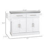 Rolling Kitchen Island with Stainless Steel Top and Ample Storage - Gray or White