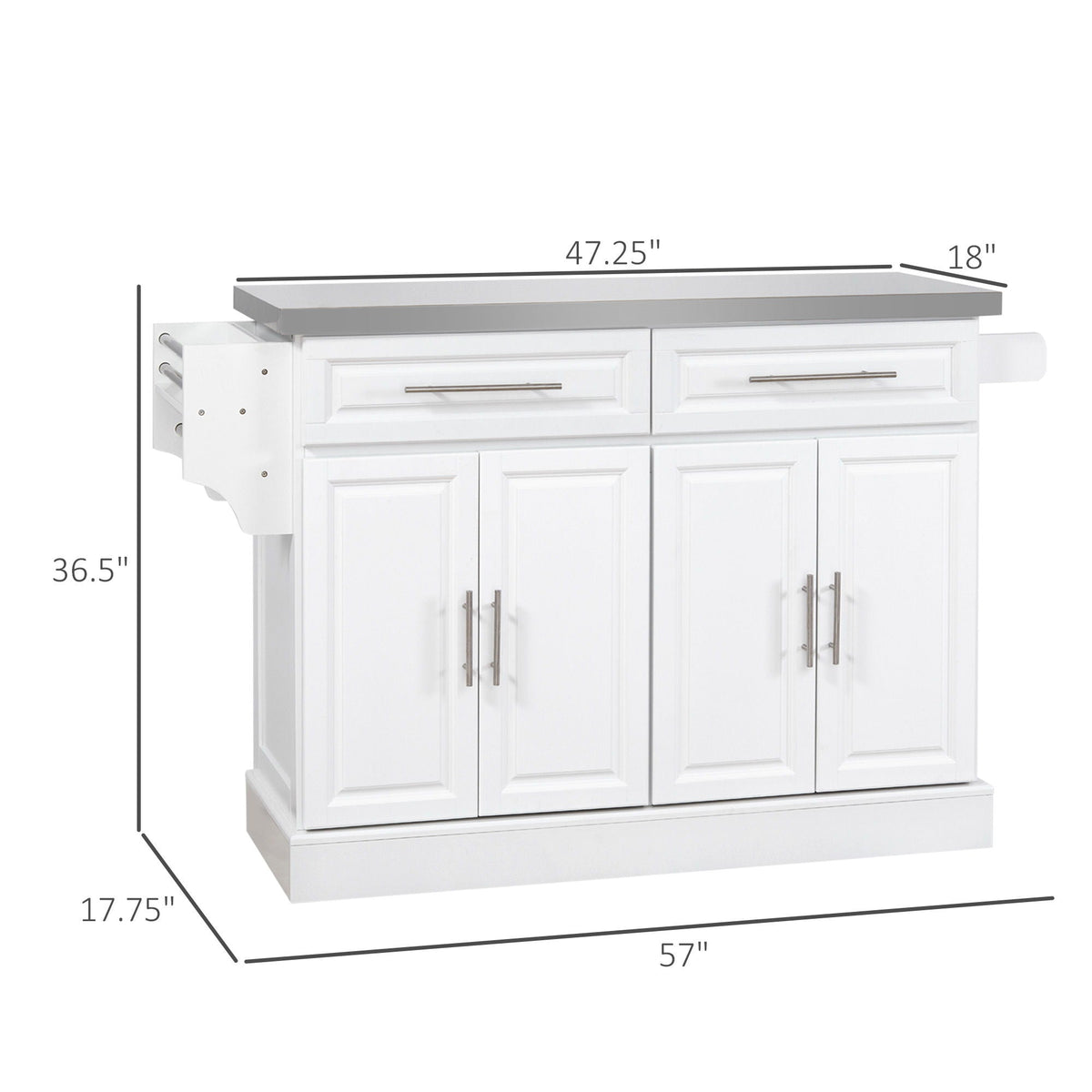 Rolling Kitchen Island with Stainless Steel Top and Ample Storage - Gray or White