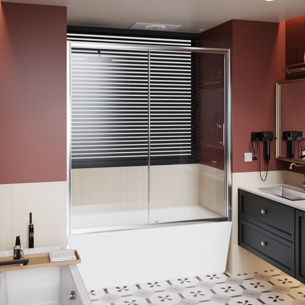 Single Sliding Shower Door for Bathtub with Chrome Handle - Chrome