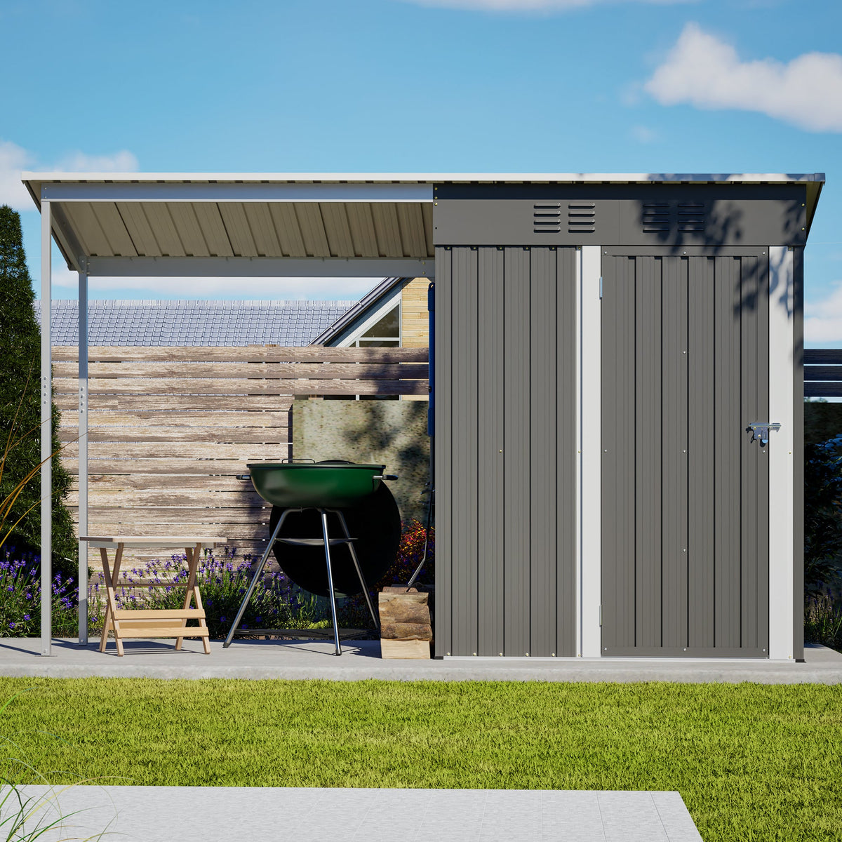 Galvanized Steel Shed & Gazebo Combo with Weather Resistant Design - Gray