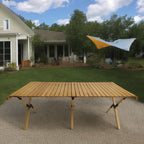Multi-Function Wooden Foldable Patio Dining Table with Roll-Up Top - Natural