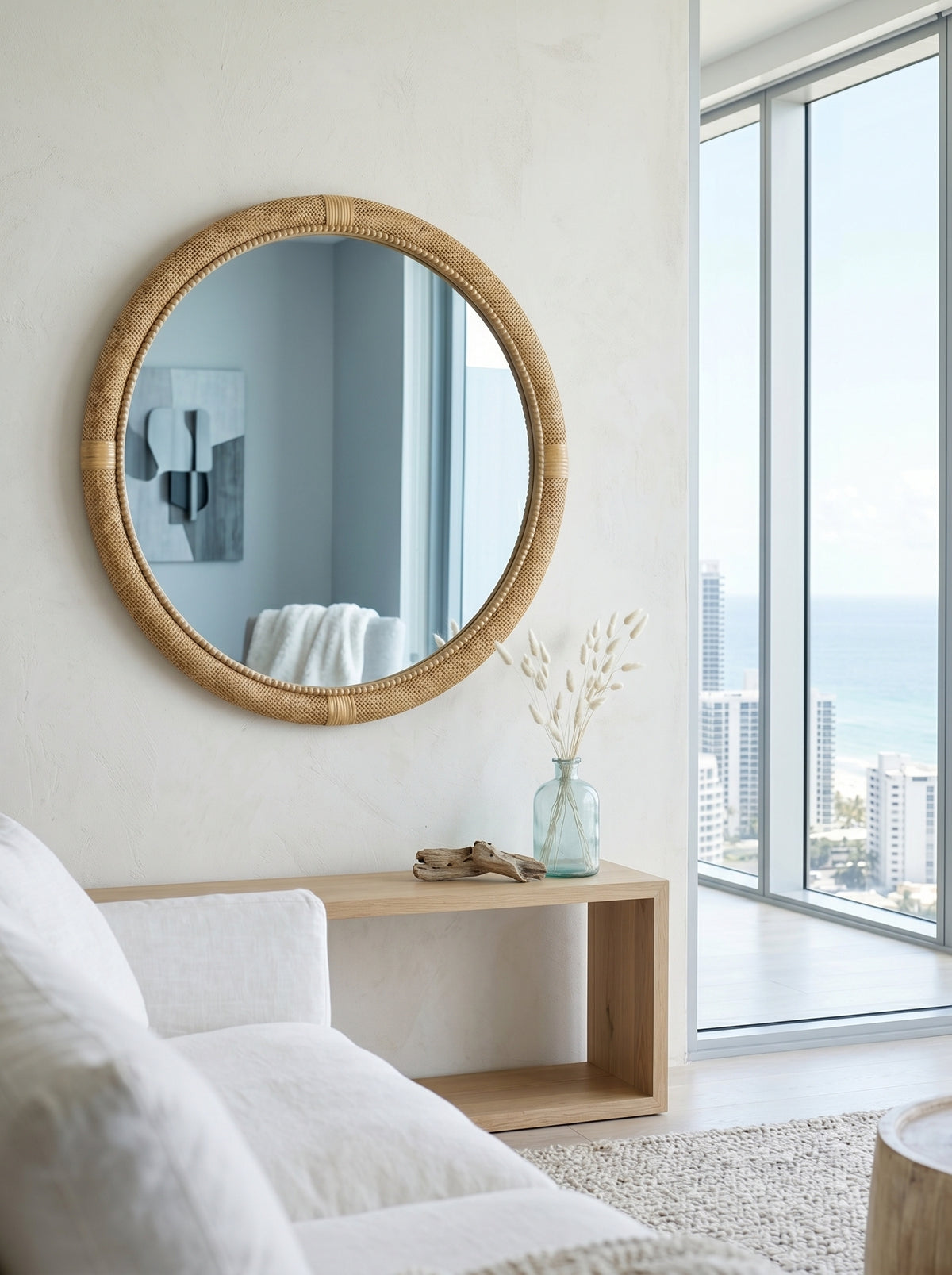 Woven Rattan Decorative Round Mirror