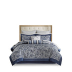 Navy 12 Piece Comforter Set with Cotton Bed Sheets - Queen, Paisley Jacquard