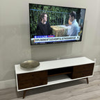Modern TV Stand Up To 72" with Solid Wood Construction - White or Dark Brown