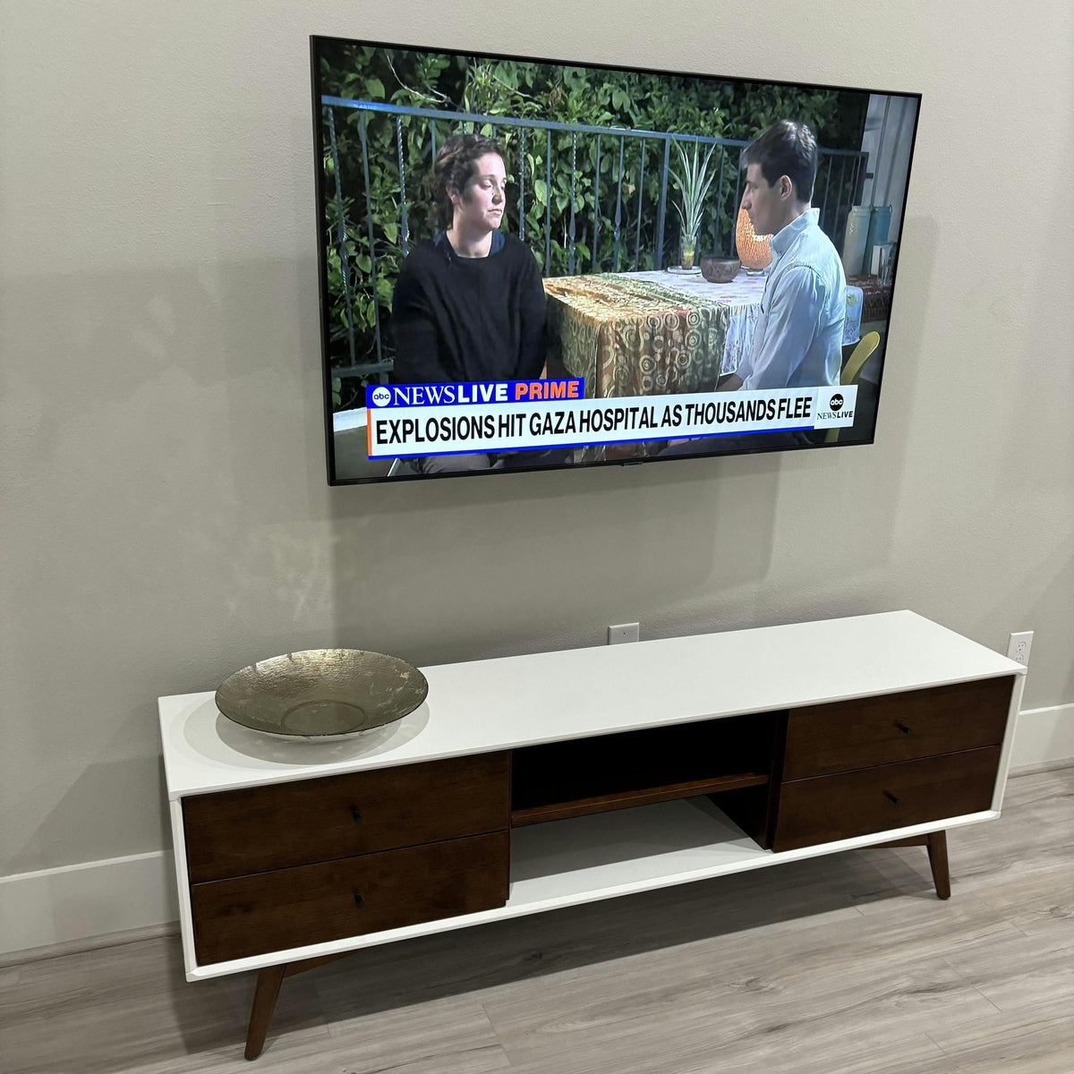 Modern TV Stand Up To 72" with Solid Wood Construction - White or Dark Brown