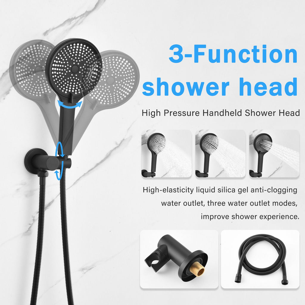 10" Shower System Set with Control Valve – Solid Brass – Gold or Black