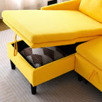 Reversible Chaise Sleeper Sectional Sofa with Storage - Cotton-Linen Upholstery